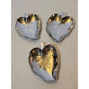 Set of 3 Leaf Shaped Metal Trinket Dish Trays Stackable
